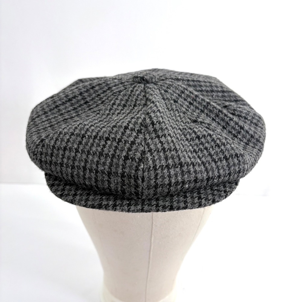 Country Gentleman Newsboy Cap Grey Black Houndstooth Wool Blend Hat Adjustable